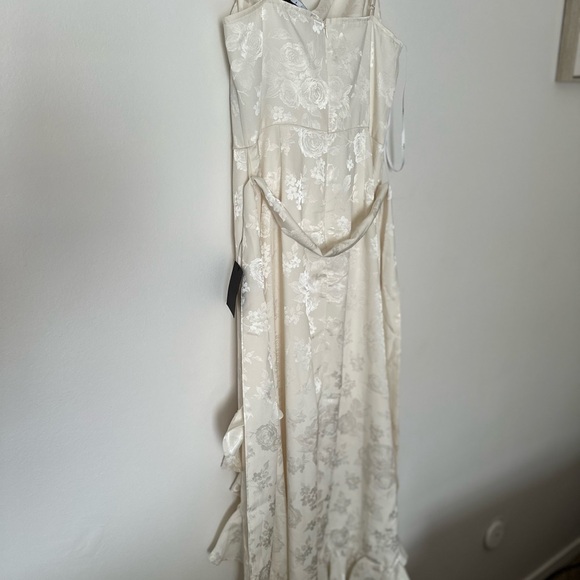 Lulu's Modern Passion Ivory Floral Satin Jacquard Ruffled Midi Dress - Picture 8 of 10